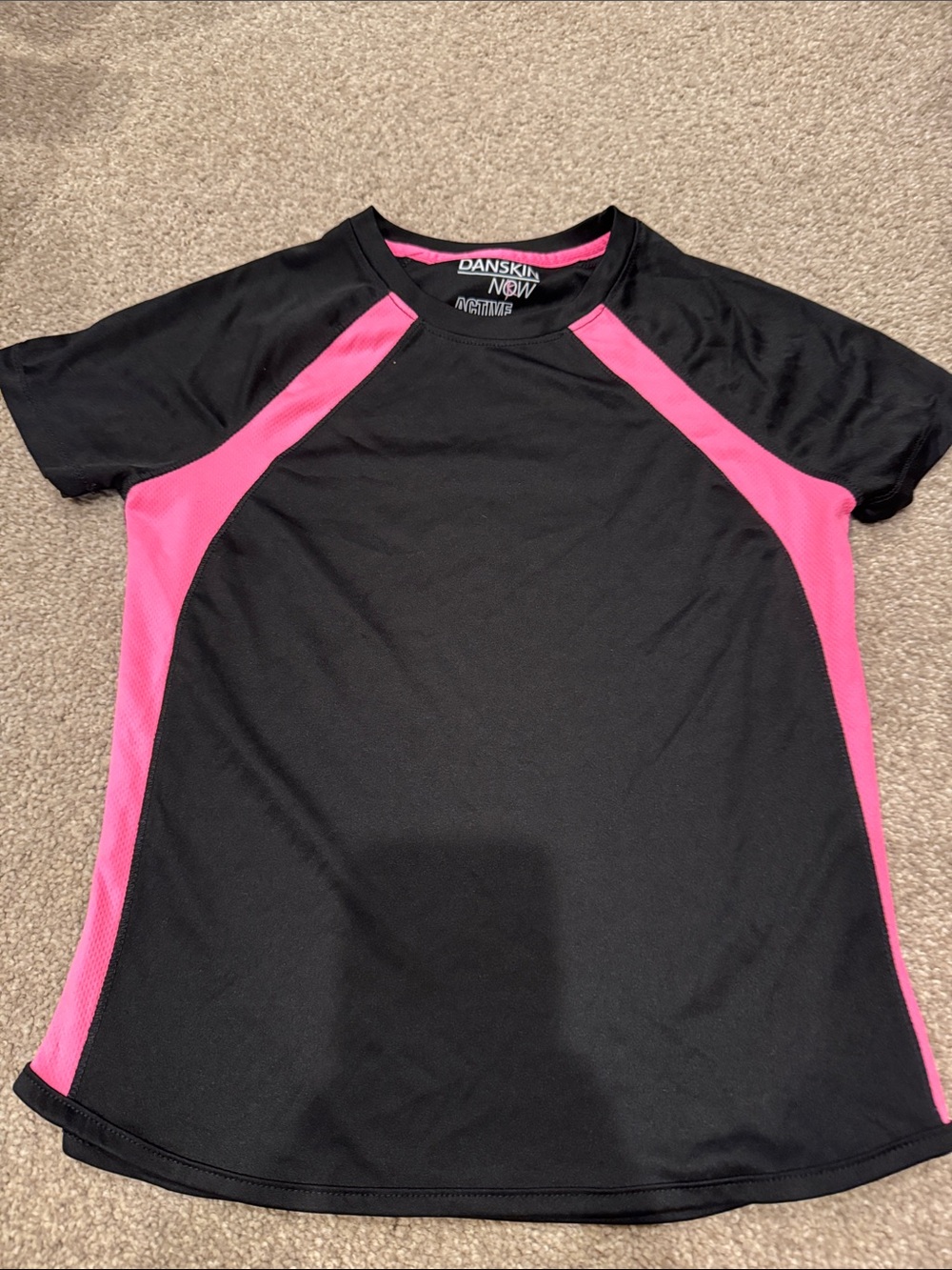 Danskin Now Black Tee with Hot Pink Panels